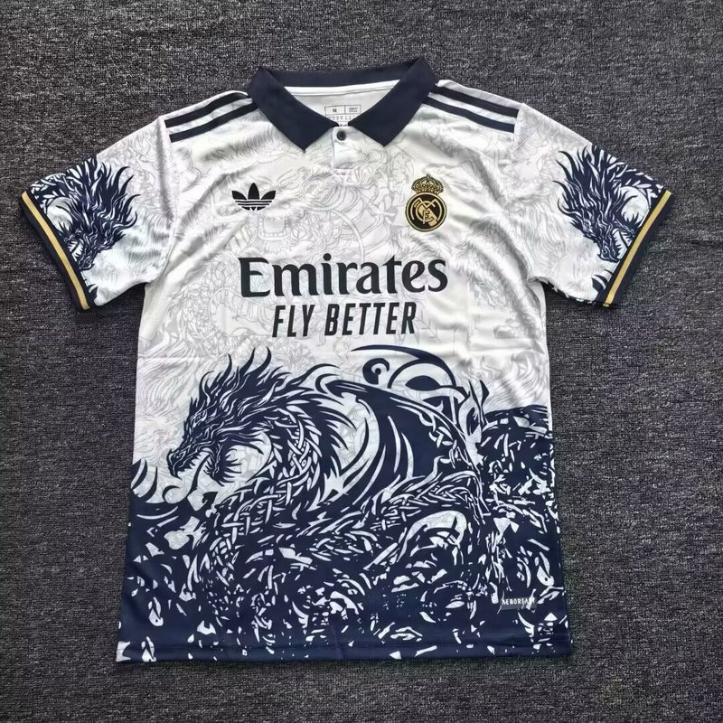 Maillot Real Madrid dragon blanc et bleu 2025 2026