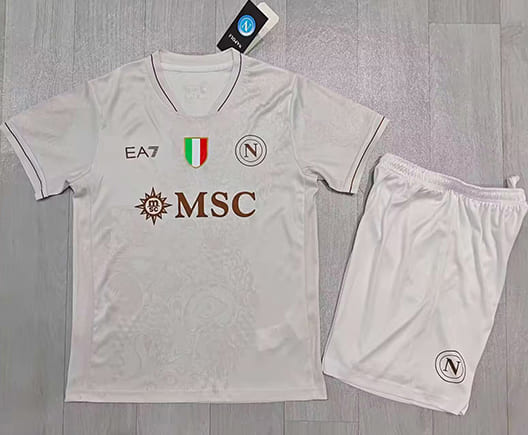 Maillot Naples Extérieur 2025 2026 Enfant -Blanc Brun