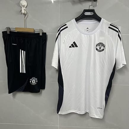 Maillot Training Manchester United+Short 2025 2026 -Blanc Noir