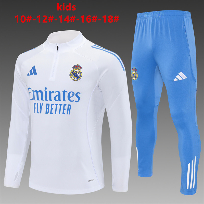 Survetement Real Madrid Enfant 2025 2026 Blanc Bleu