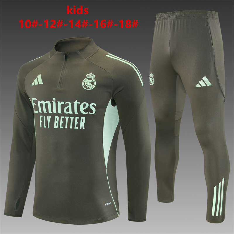 Survetement Real Madrid Enfant 2025 2026 Vert Kaki