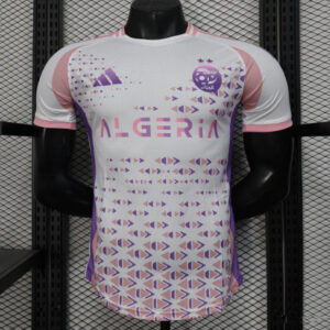 Maillot Algérie 2025 (version joueur) – Blanc et rose avec motif géométrique