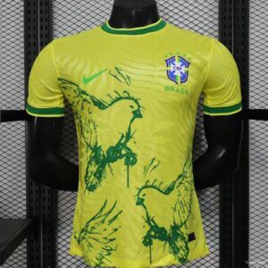 Maillot du Brésil 2025 (version joueur) jaune et vert à motif animalier