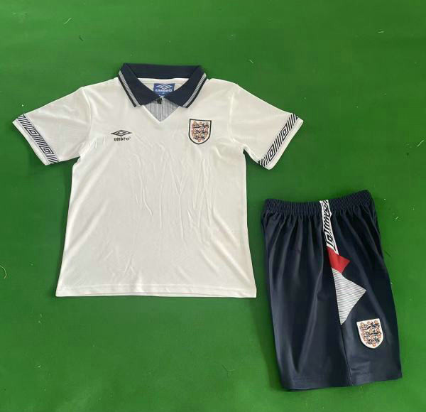 Maillot Angleterre Enfant Vintage 1990 Domicile - Blanc Maillot Angleterre Enfant Vintage 1990 Domicile - Blanc