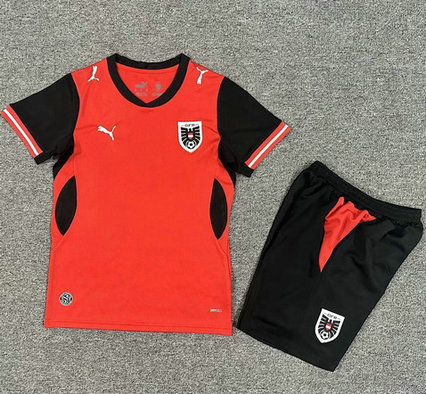 Maillot Autriche Enfant Coupe du Monde 2026 Domicile - Rouge Noir