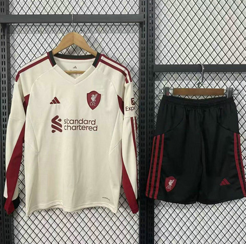 Maillot Liverpool Enfant 2025 2026 Exterieur Manches Longues - Blanc