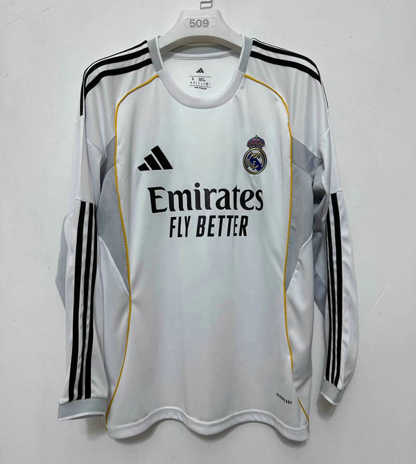 Maillot Real Madrid 2025 2026 Domicile Manches Longues - Blanc