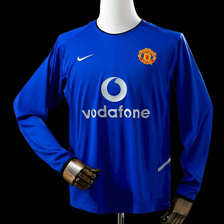 Maillot Manchester United Vintage 2002 2003 Exterieur Manches Longues - Bleu