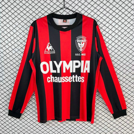 Maillot OGC Nice Vintage 1977 1978 Domicile Nanches Longues - Rouge Noir