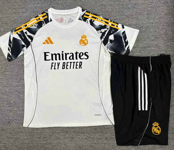 Ensemble Real Madrid 2025 2026 Avec Logo Jaune - Blanc