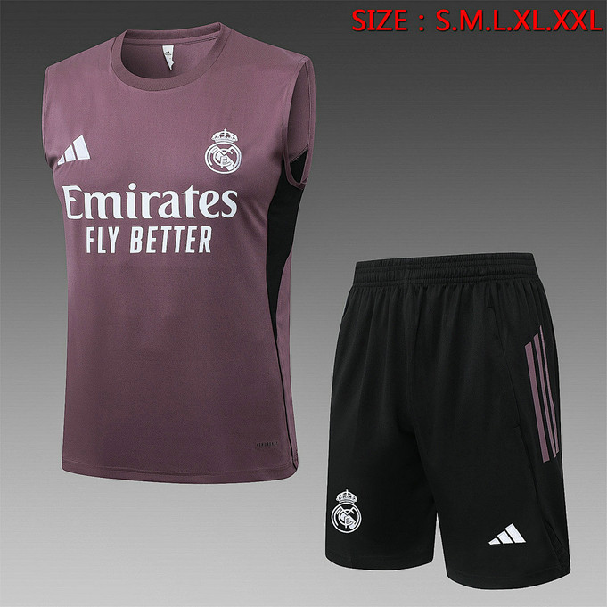 Ensemble Real Madrid 2025 2026 Sans Manches - Violet Foncé Ensemble Real Madrid 2025 2026 Sans Manches - Violet Foncé
