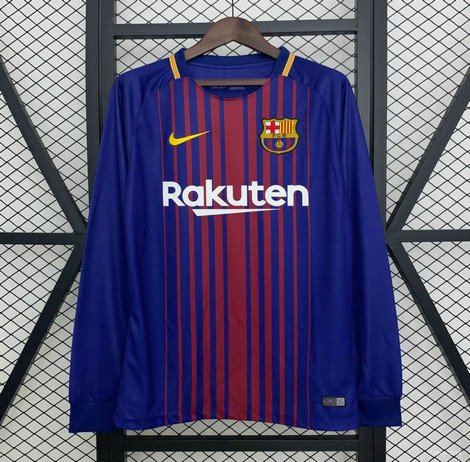 Maillot Barcelone Vintage 2017 2018 Domicile Manches Longues - Bleu