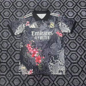 Polo Real Madrid gris à motif dragon 2025-2026
