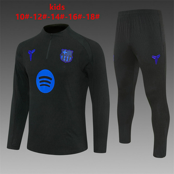 Survetement Barcelone Enfant 2025 2026 Avec Logo Bleu - Noir