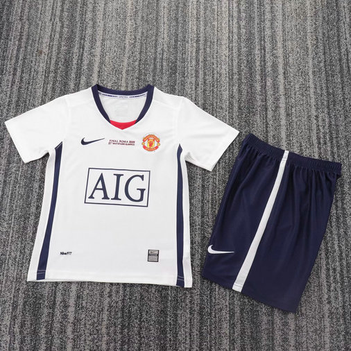 Ensemble Maillot Enfant Manchester United 2008/2009 - Exterieur Blanc