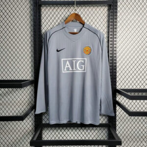 Maillot de foot vintage Manchester United 2007/2008 - Gardien De But Gris Manches Longues