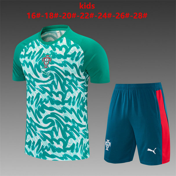 Ensemble Maillot Enfant Portugal 2026/2027 - Bleu Vert Camouflage