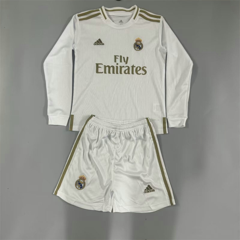 Ensemble Maillot Enfant vintage Real Madrid 2019/2020 - Exterieur Manches Longues Blanc